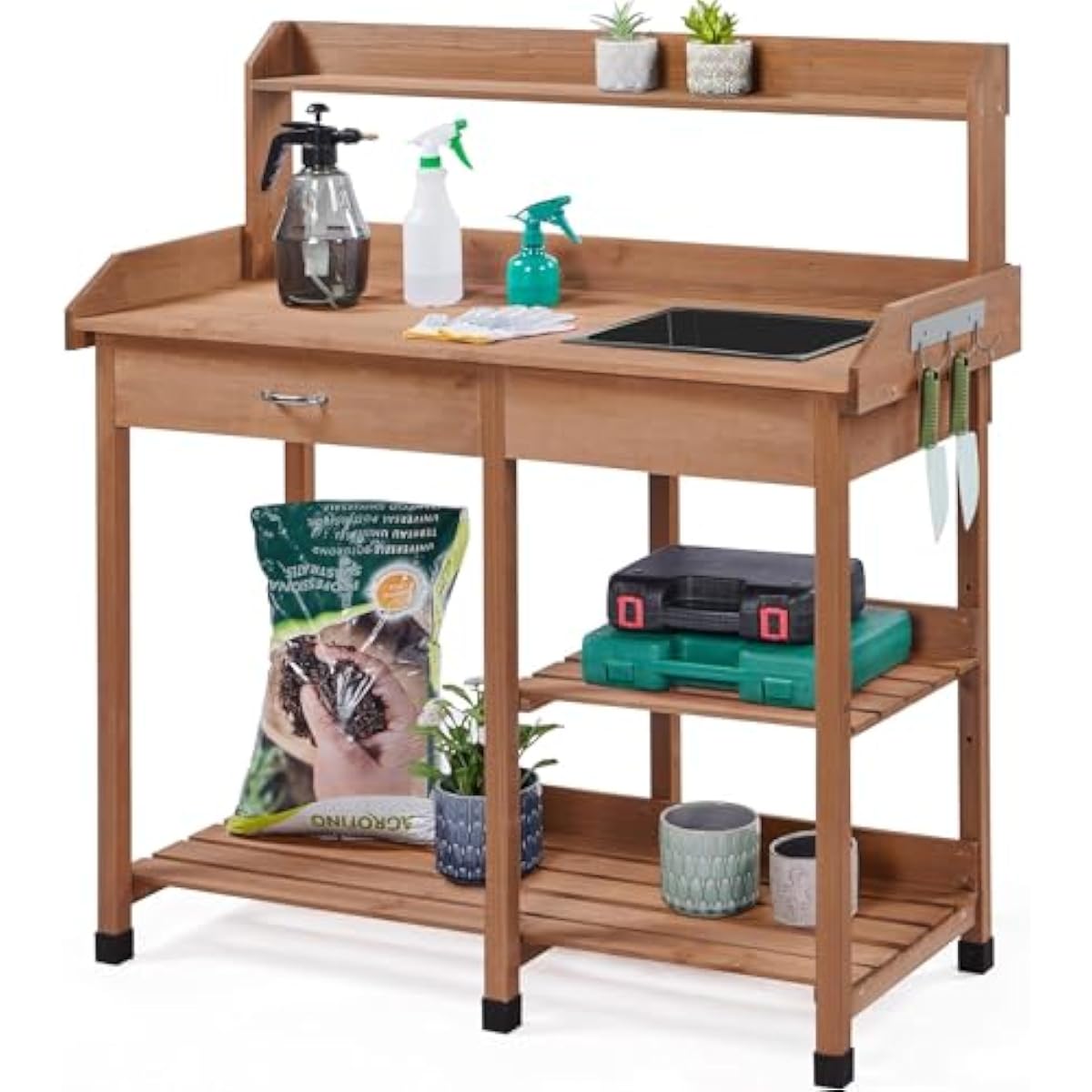 Garden Weather Station - Stasiun Berkebun Kayu Fir Rustic dengan